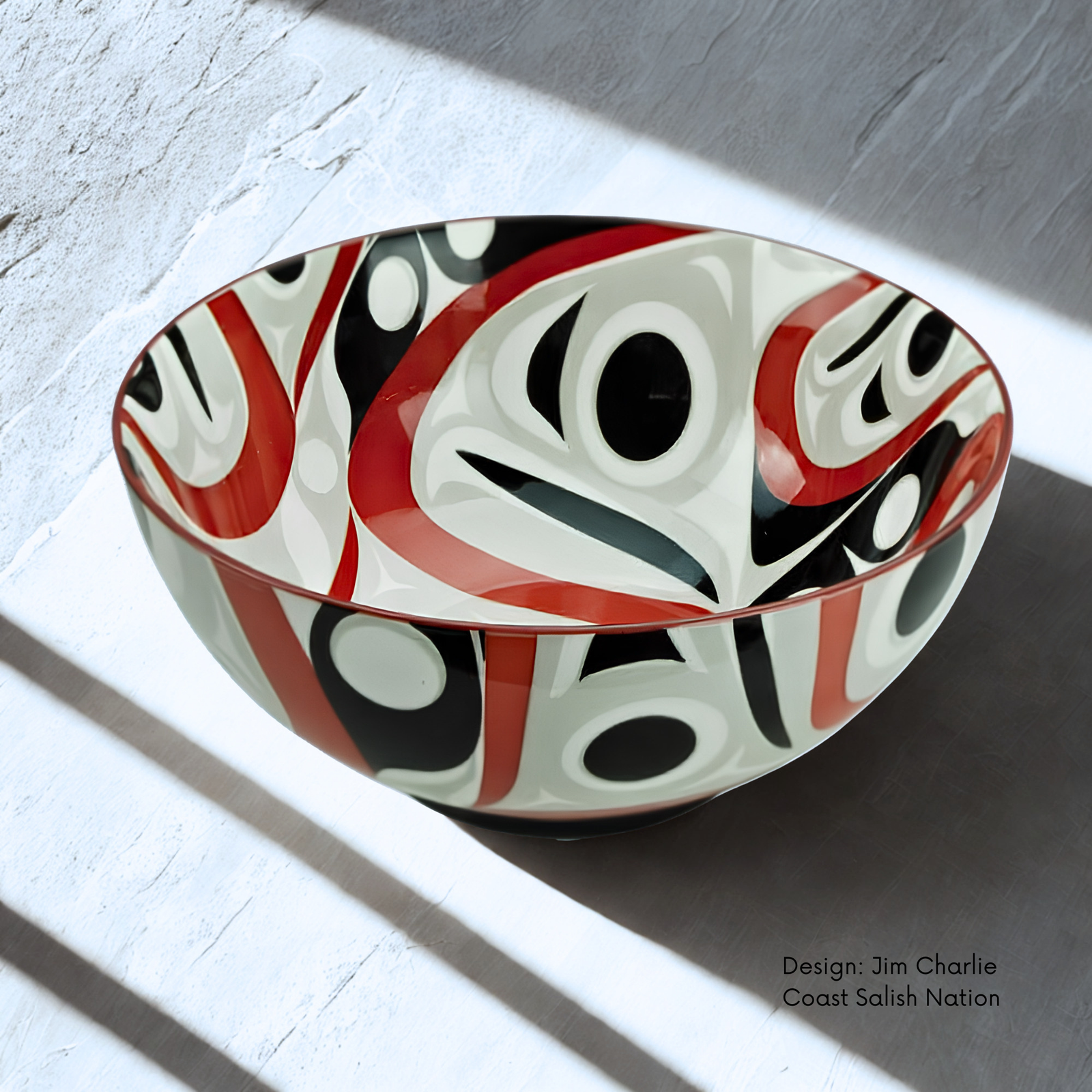 Salmon porcelain bowl featuring artwork by Squamish artist Jim Charlie
