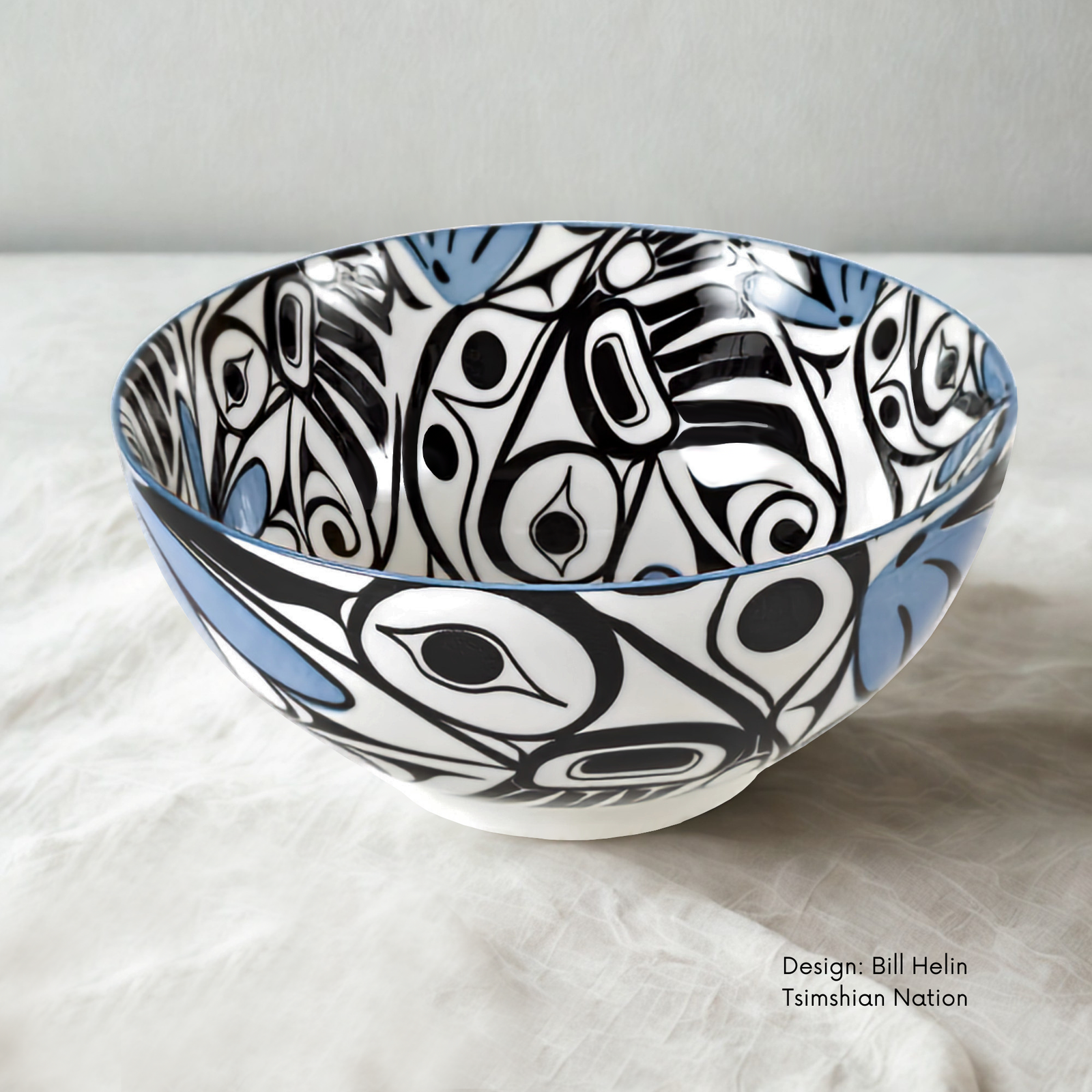 Large porcelain bowl with Hummingbird artwork by Tsimshian artist Bill Helin