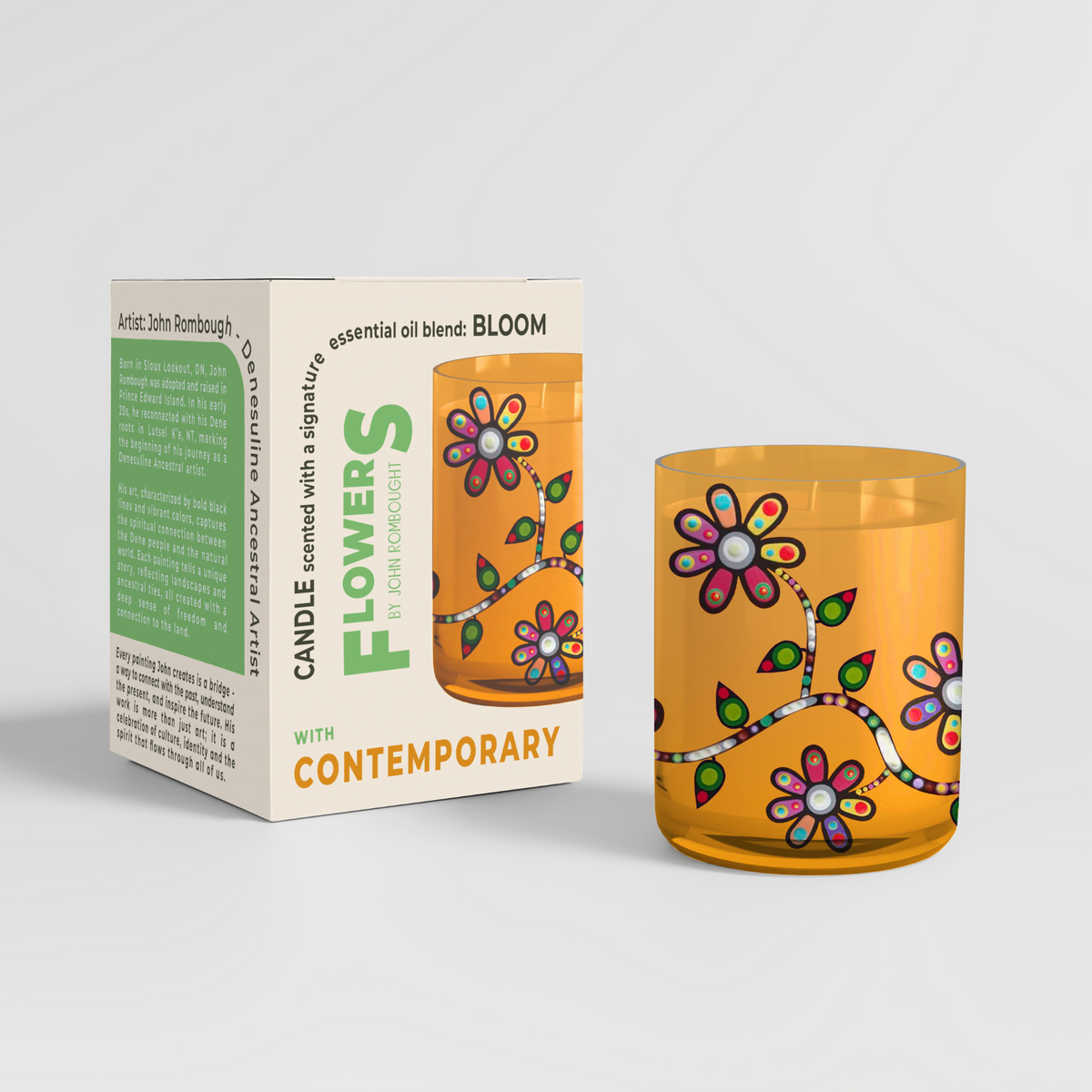Scented Candle with 'Flowers' by John Rombough (Denesuline Ancestral artist)
