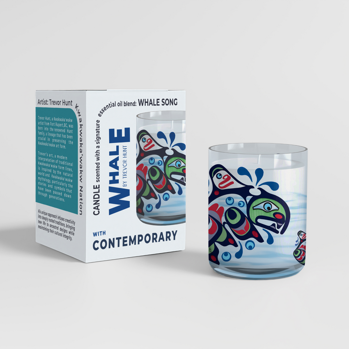 Scented Candle with 'Whale' by Trevor Hunt (Kwakwaka'wakw Nation)