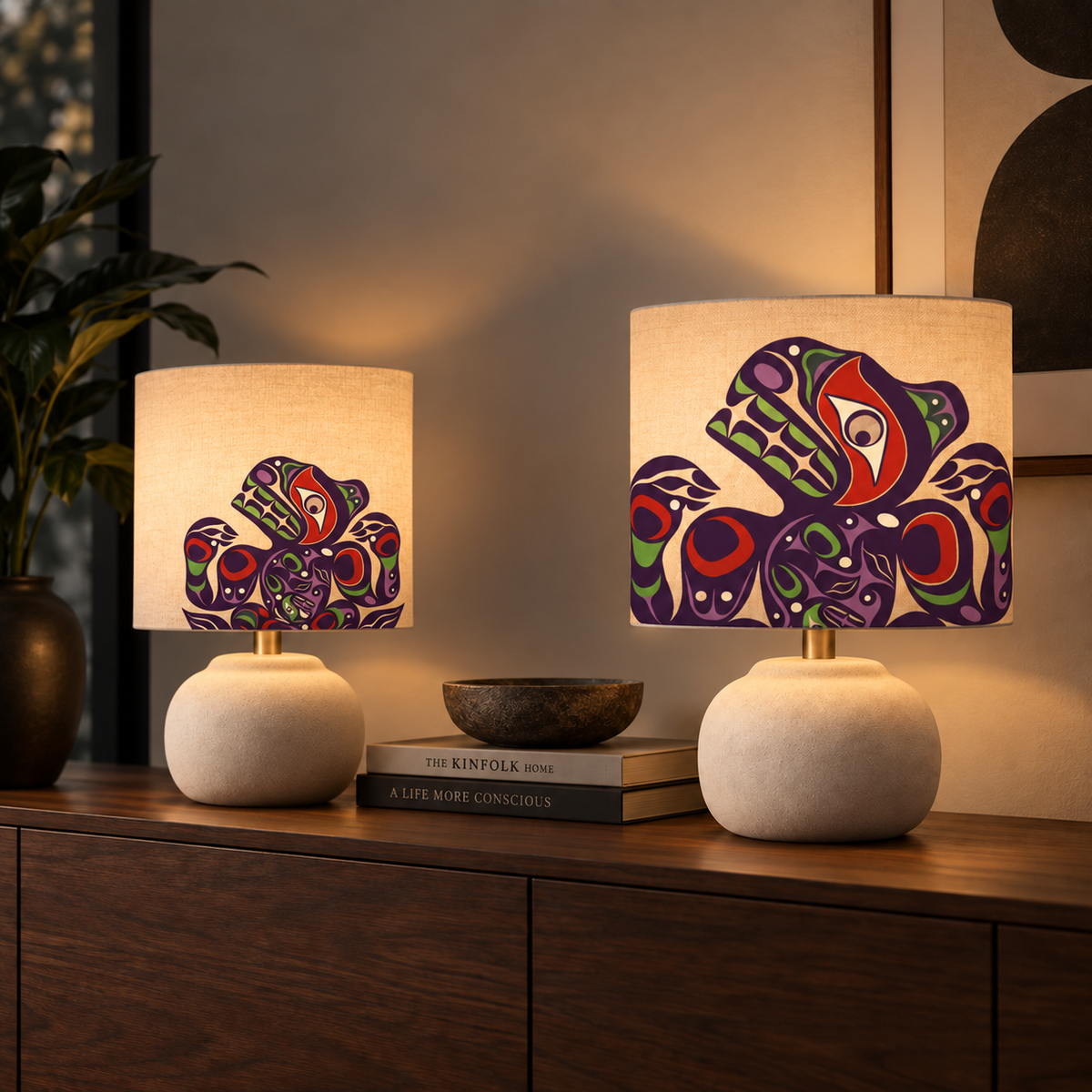 Matriarch Bear Cotton Drum Lampshade | Trevor Hunt, Kwakwaka'wakw