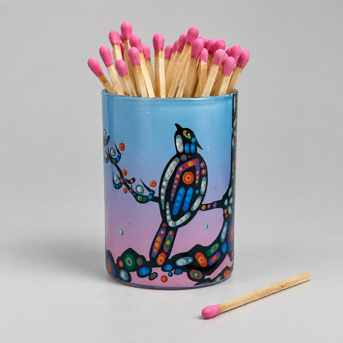 Match Holder with 'Birds' by John Rombough (Denesuline Ancestral artist)