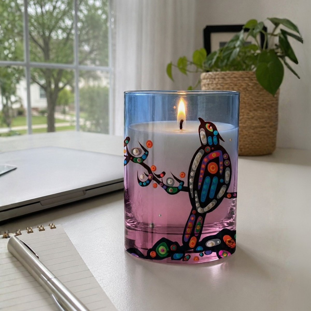 Scented Candle with 'Birds' by John Rombough (Denesuline Ancestral artist)