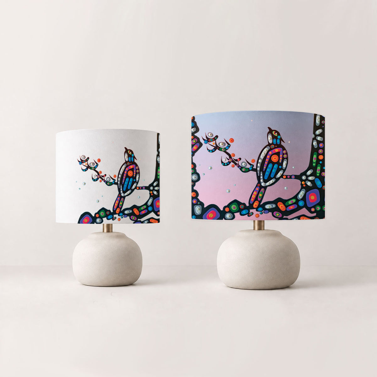 Birds Cotton Drum Lampshade | John Rombough, Chipewyan Dene