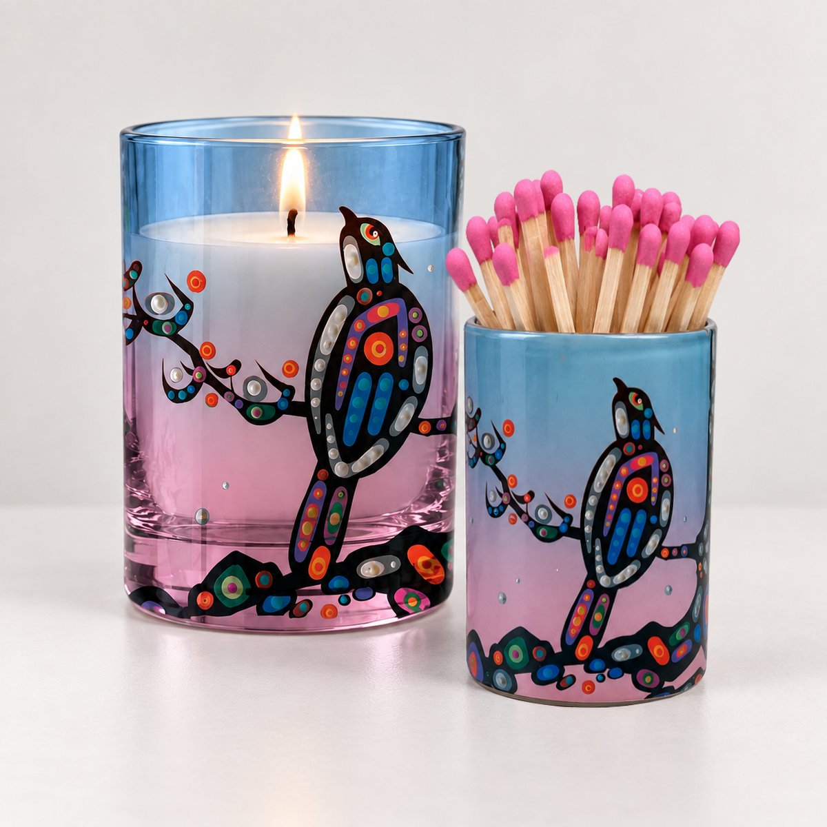 Match Holder with 'Birds' by John Rombough (Denesuline Ancestral artist)