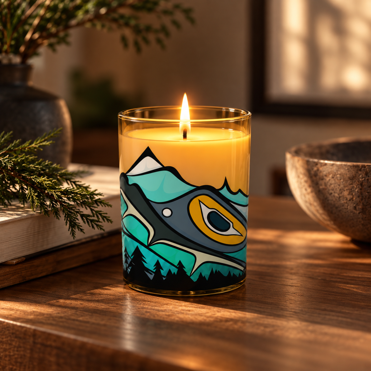 Scented Candle with 'Chilkat Mountain' by Michelle Stoney (Gitxsan and Cree Nation)