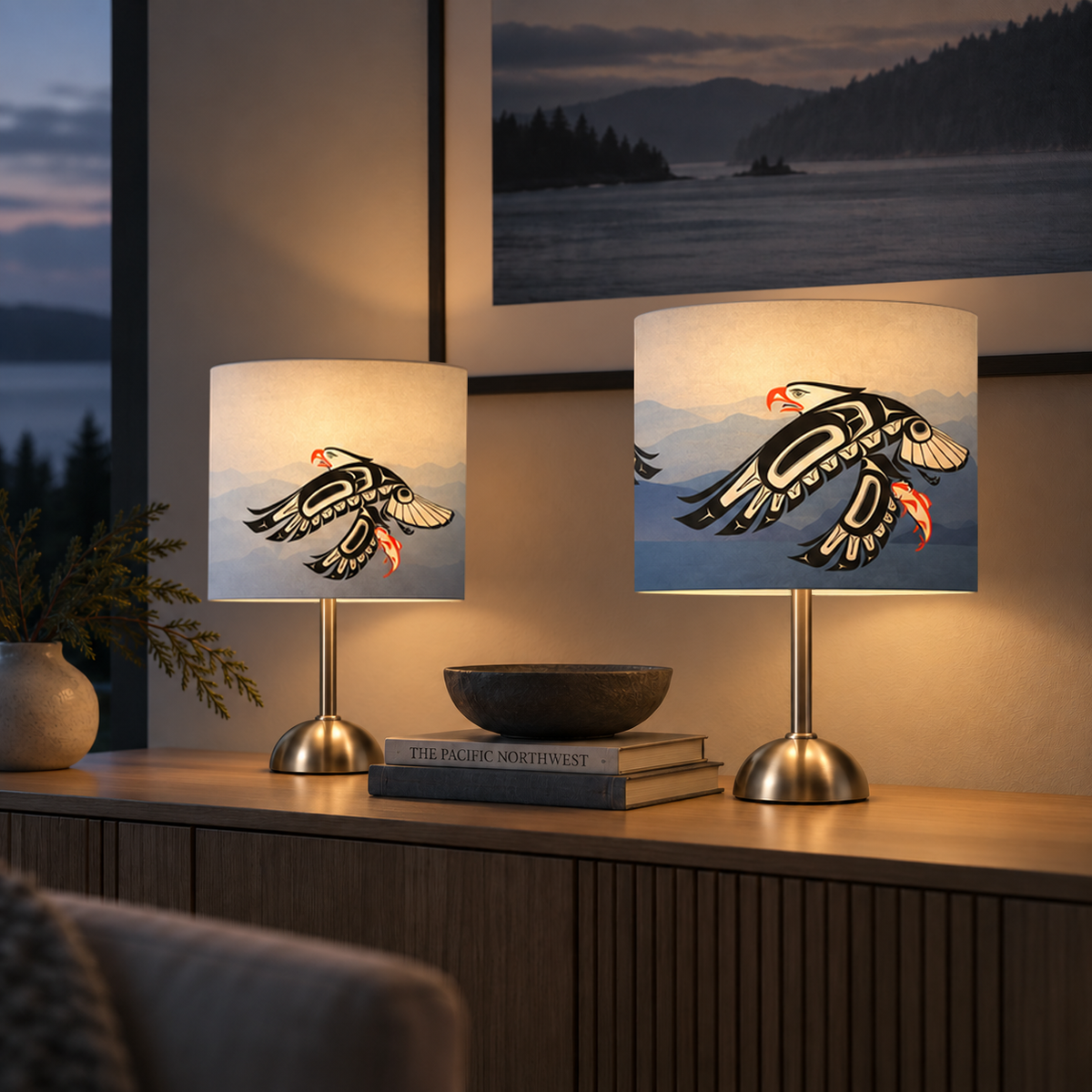 Eagle Cotton Drum Lampshade | Glen Rabena (adopted Haida)