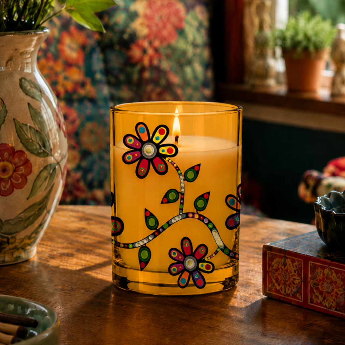 Scented Candle with 'Flowers' by John Rombough (Denesuline Ancestral artist)