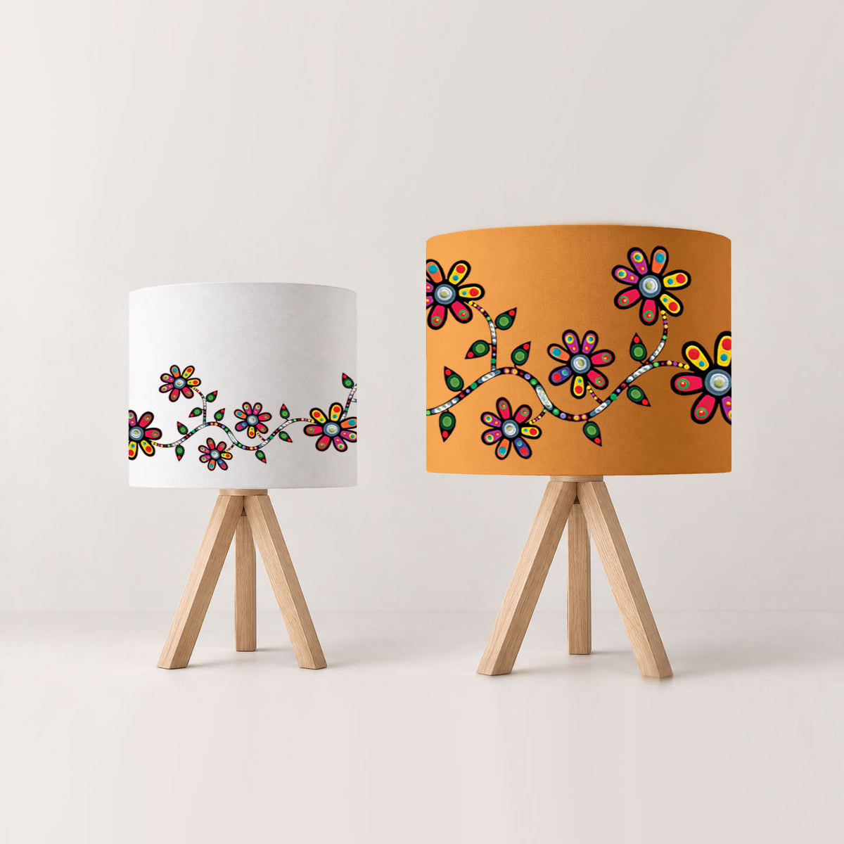 Flowers Cotton Drum Lampshade | John Rombough, Chipewyan Dene