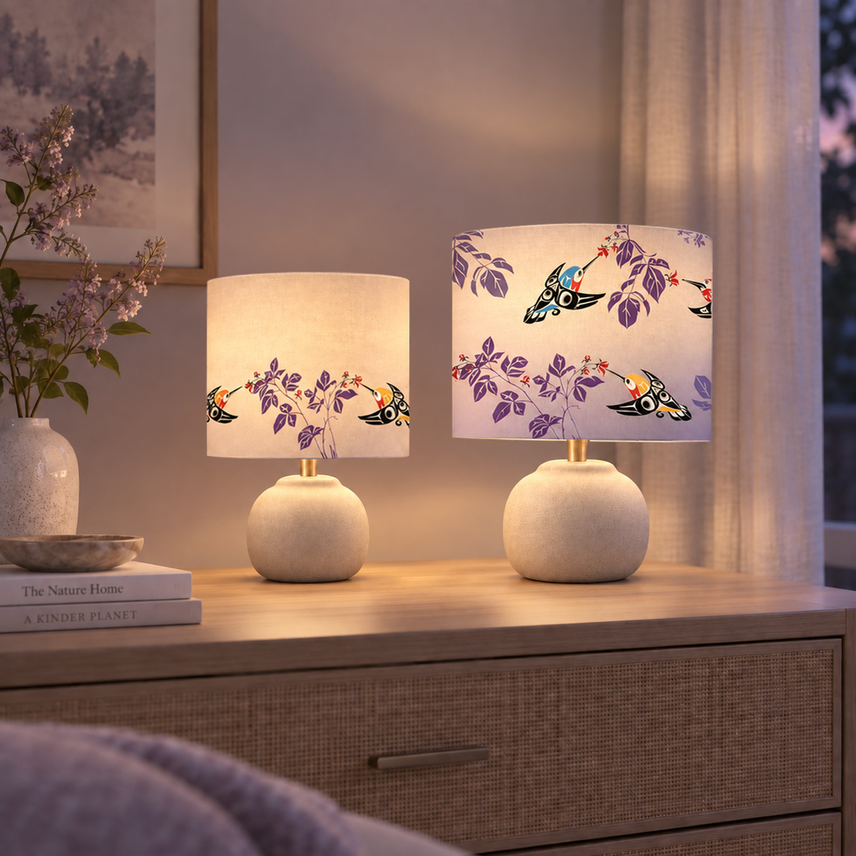 Hummingbird Cotton Drum Lampshade | Glen Rabena (adopted Haida)