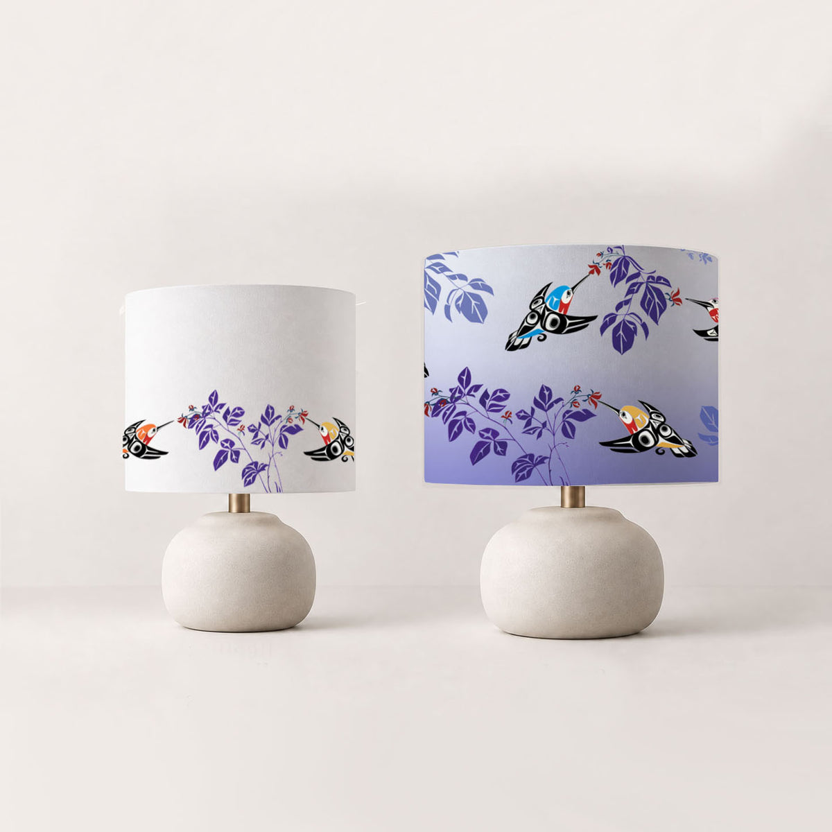 Hummingbird Cotton Drum Lampshade | Glen Rabena (adopted Haida)