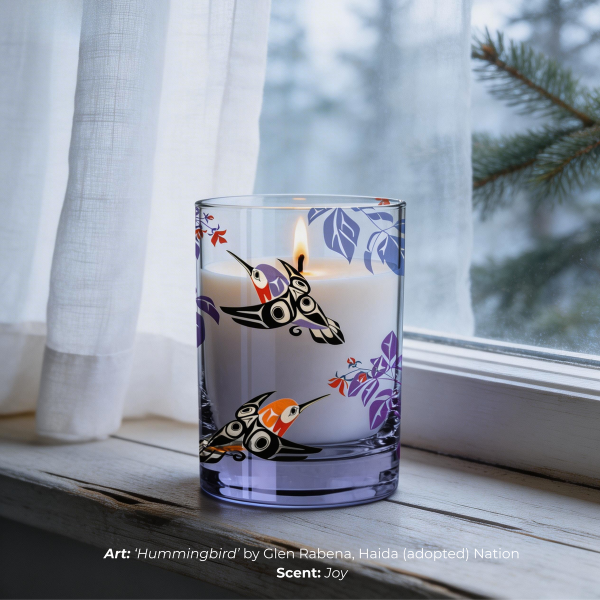 Scented Candle with 'Hummingbird' by Glen Rabena (adopted into Haida Nation)