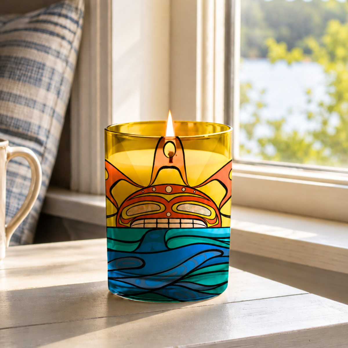 Scented Candle with 'Sun & Orca' by Michelle Stoney (Gitxsan and Cree Nation)