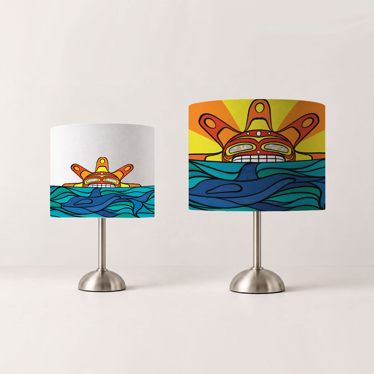 Sun & Orca Cotton Drum Lampshade | Michelle Stoney, Gitxsan and Cree