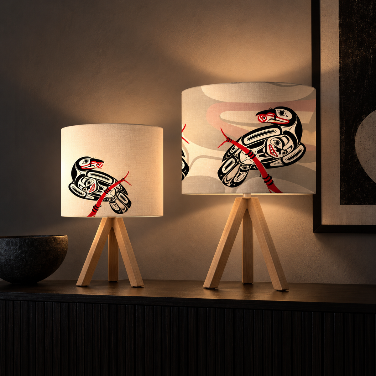 Raven Cotton Drum Lampshade | Glen Rabena (adopted Haida)