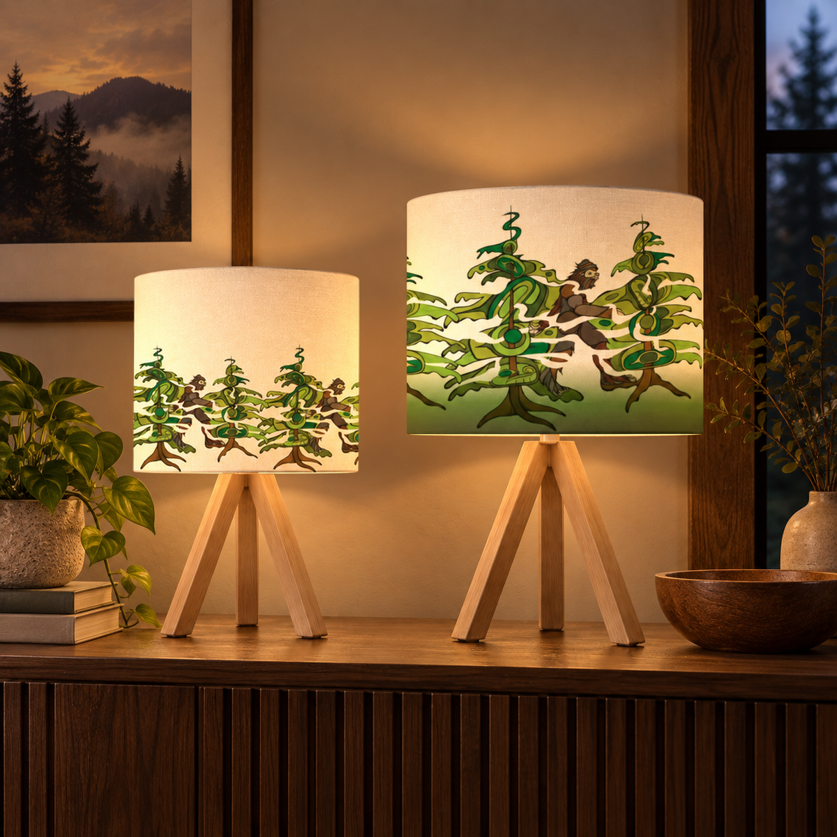 Sasquatch Cotton Drum Lampshade | Michelle Stoney, Gitxsan and Cree