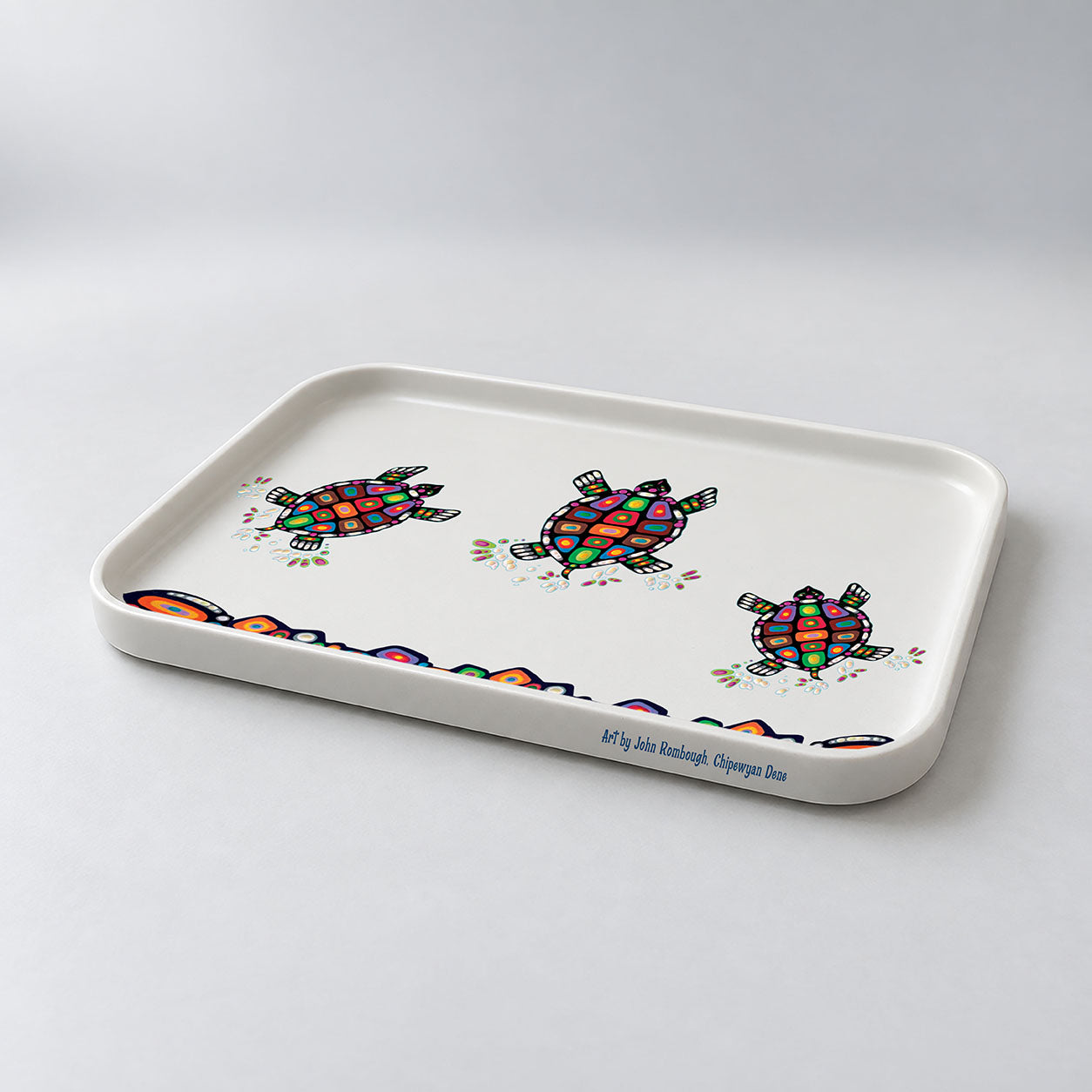 Decorative tray featuring John Rombough's Turtle artwork.