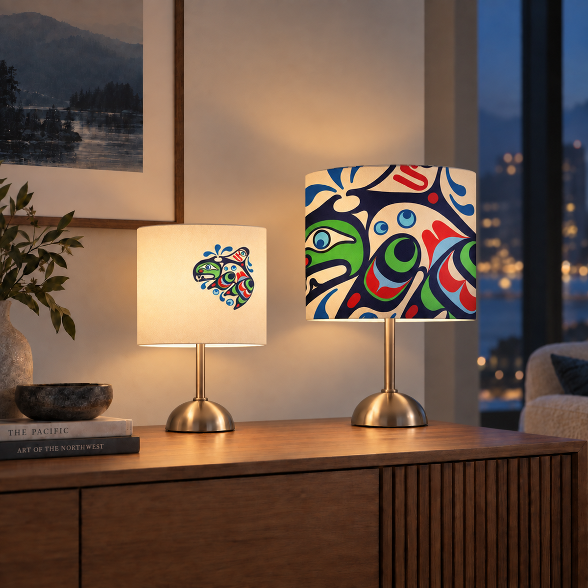 Whale Cotton Drum Lampshade | Trevor Hunt, Kwakwaka'wakw